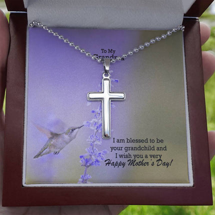 Christian cross necklace with "To My Grandma I Am Blessed to Be Your Grandchild" message — modern Mother's Day gift for grandma, in luxury gift box
