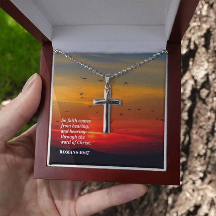 Romans 10:17 Cross Necklace | Faith Comes From Hearing Gift
