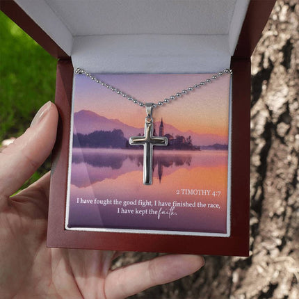 2 Timothy 4:7 Cross Necklace | Fought the Good Fight Gift