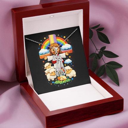 Jesus And Little Lambs | Christian Giraffe Necklace | Gift for Kids