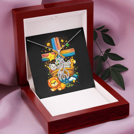Rainbow Cross Noahs Ark | Christian Giraffe Necklace | Gift for Kids