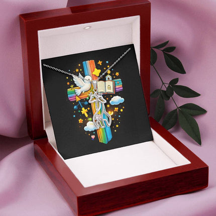 Rainbow Cross Open Bible | Christian Giraffe Necklace | Gift for Kids