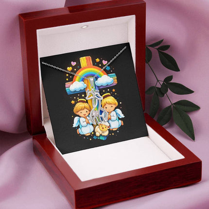 Rainbow Cross Cherub Angels | Christian Giraffe Necklace | Gift for Kids