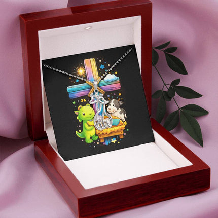 Rainbow Cross Frog And Cow | Christian Giraffe Necklace | Gift for Kids