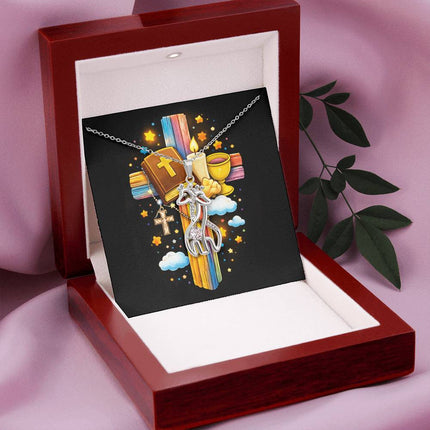 Rainbow Cross Bible And Cross | Christian Giraffe Necklace | Gift for Kids