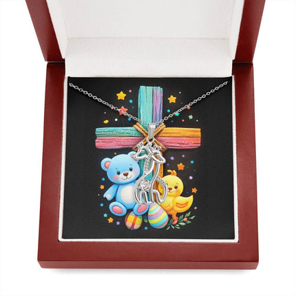 Rainbow Cross Teddy Bear | Christian Giraffe Necklace | Gift for Kids