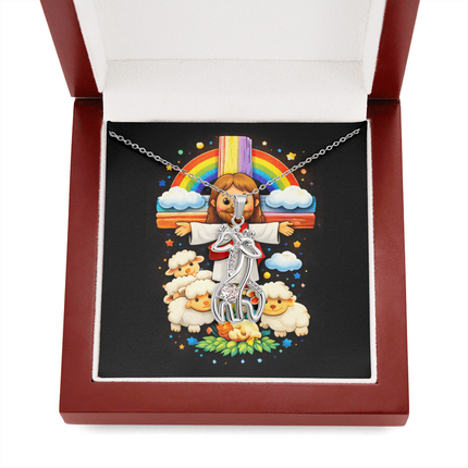 Jesus And Little Lambs | Christian Giraffe Necklace | Gift for Kids