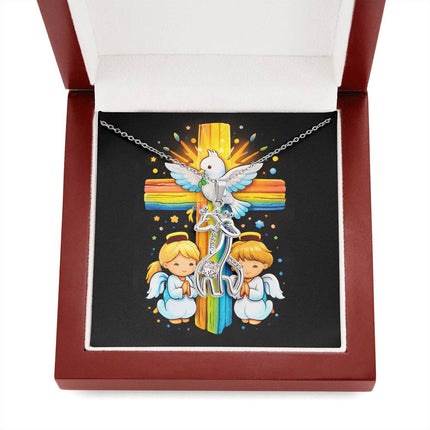 Rainbow Cross Angels And Dove | Christian Giraffe Necklace | Gift for Kids