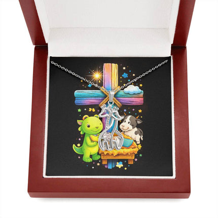 Rainbow Cross Frog And Cow | Christian Giraffe Necklace | Gift for Kids