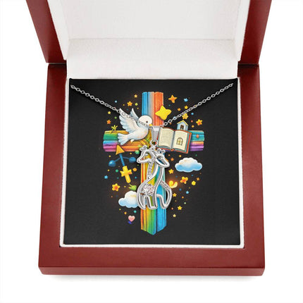 Rainbow Cross Open Bible | Christian Giraffe Necklace | Gift for Kids