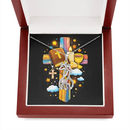 Rainbow Cross Bible And Cross | Christian Giraffe Necklace | Gift for Kids