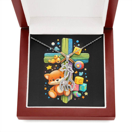 Rainbow Cross Little Fox | Christian Giraffe Necklace | Gift for Kids