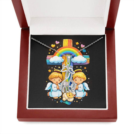 Rainbow Cross Cherub Angels | Christian Giraffe Necklace | Gift for Kids