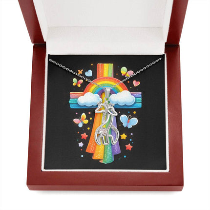 Rainbow Cross Butterfly | Christian Giraffe Necklace | Gift for Kids