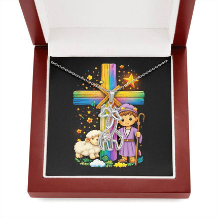 Rainbow Cross Little Shepherd | Christian Giraffe Necklace | Gift for Kids