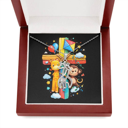 Rainbow Cross Jungle Animals | Christian Giraffe Necklace | Gift for Kids