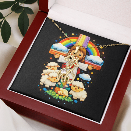 Jesus And Little Lambs | Christian Giraffe Necklace | Gift for Kids