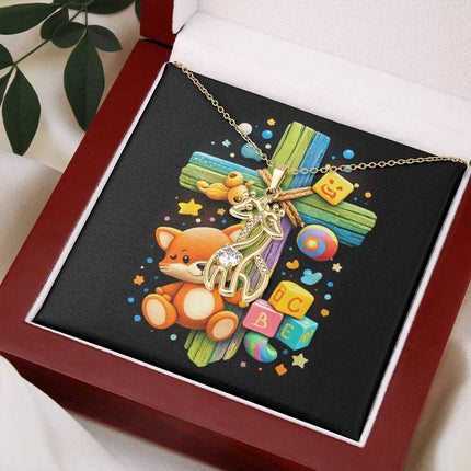 Rainbow Cross Little Fox | Christian Giraffe Necklace | Gift for Kids