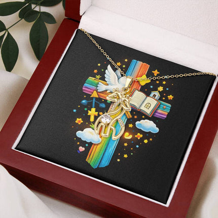 Rainbow Cross Open Bible | Christian Giraffe Necklace | Gift for Kids