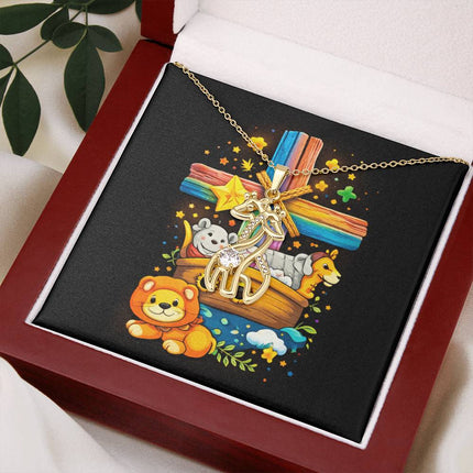 Rainbow Cross Noahs Ark | Christian Giraffe Necklace | Gift for Kids