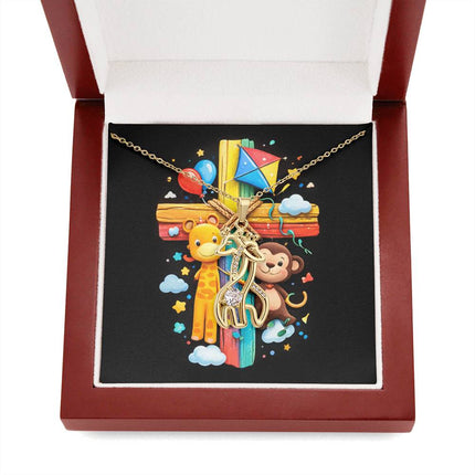 Rainbow Cross Jungle Animals | Christian Giraffe Necklace | Gift for Kids