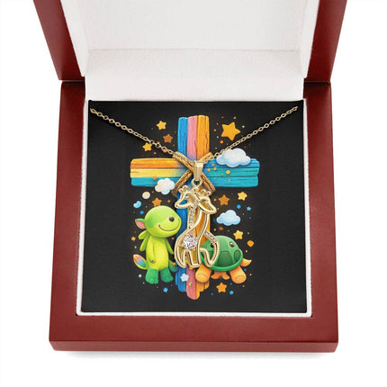 Rainbow Cross Turtle | Christian Giraffe Necklace | Gift for Kids