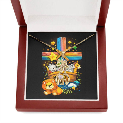 Rainbow Cross Noahs Ark | Christian Giraffe Necklace | Gift for Kids