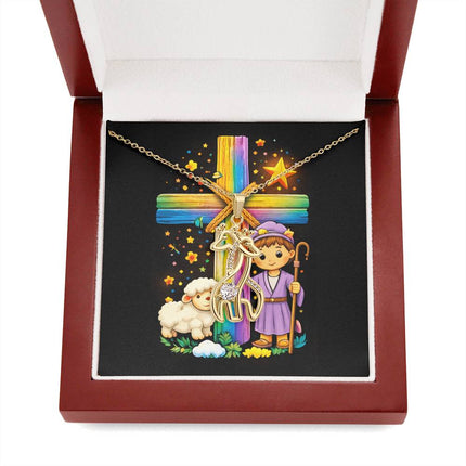 Rainbow Cross Little Shepherd | Christian Giraffe Necklace | Gift for Kids
