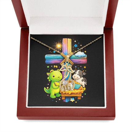 Rainbow Cross Frog And Cow | Christian Giraffe Necklace | Gift for Kids