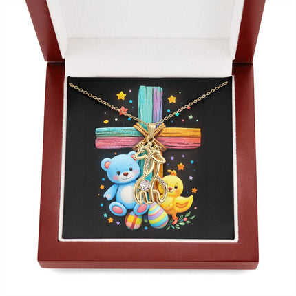 Rainbow Cross Teddy Bear | Christian Giraffe Necklace | Gift for Kids