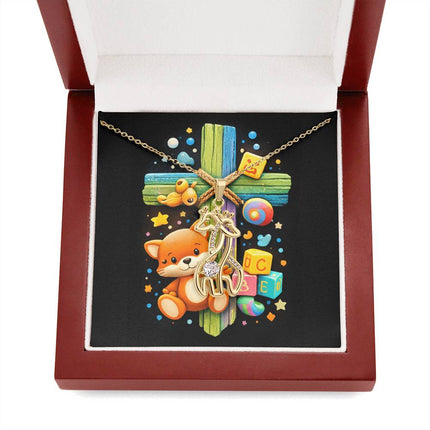 Rainbow Cross Little Fox | Christian Giraffe Necklace | Gift for Kids