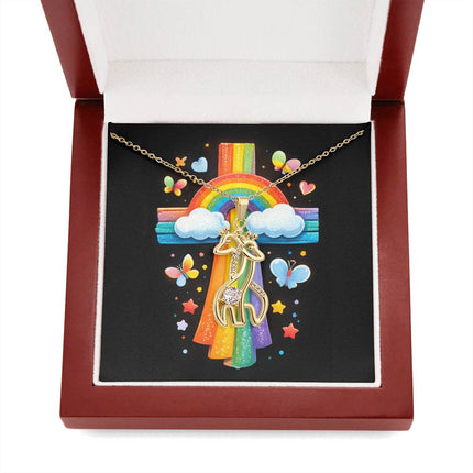 Rainbow Cross Butterfly | Christian Giraffe Necklace | Gift for Kids