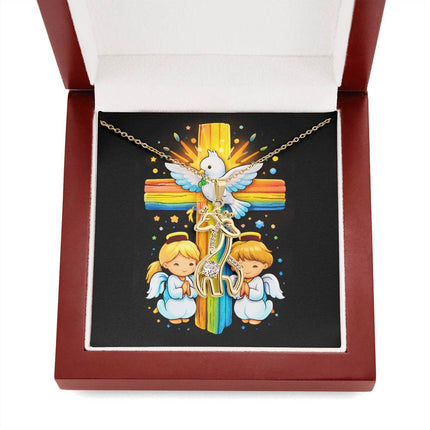 Rainbow Cross Angels And Dove | Christian Giraffe Necklace | Gift for Kids