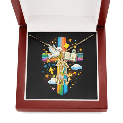 Rainbow Cross Open Bible | Christian Giraffe Necklace | Gift for Kids