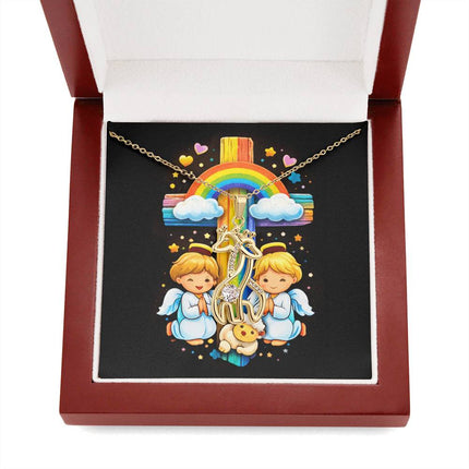 Rainbow Cross Cherub Angels | Christian Giraffe Necklace | Gift for Kids