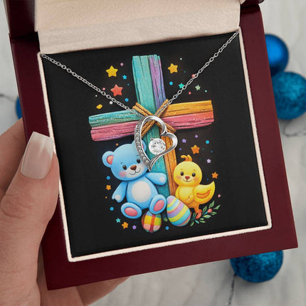 Rainbow Cross Teddy Bear | Christian Forever Love Necklace | Gift for Kids