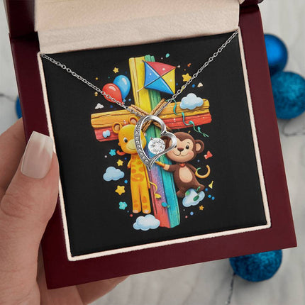 Rainbow Cross Jungle Animals | Christian Forever Love Necklace | Gift for Kids