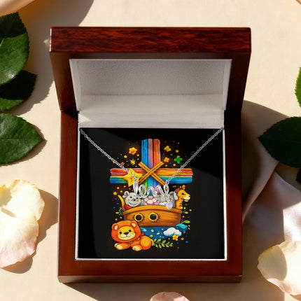 Rainbow Cross Noahs Ark | Christian Scripted Love Necklace | Gift for Kids