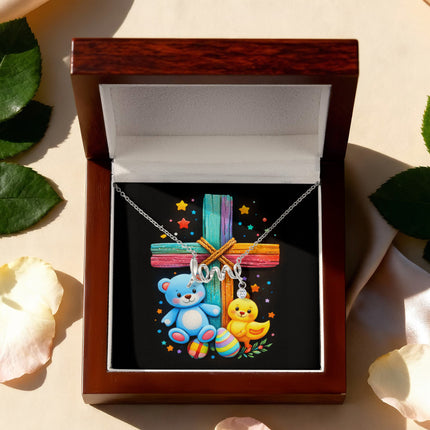 Rainbow Cross Teddy Bear | Christian Scripted Love Necklace | Gift for Kids