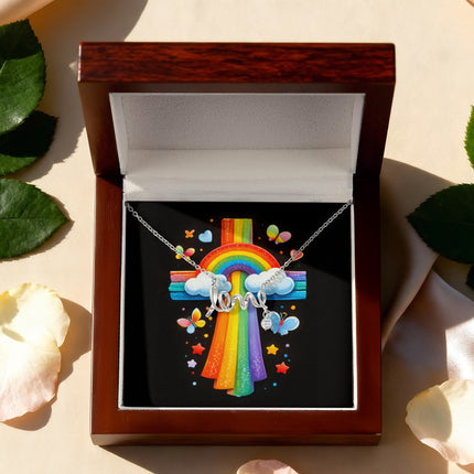 Rainbow Cross Butterfly | Christian Scripted Love Necklace | Gift for Kids