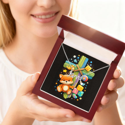 Rainbow Cross Little Fox | Christian Scripted Love Necklace | Gift for Kids