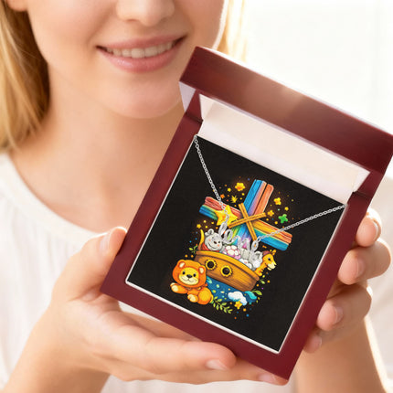 Rainbow Cross Noahs Ark | Christian Scripted Love Necklace | Gift for Kids