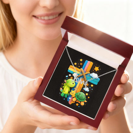 Rainbow Cross Turtle | Christian Scripted Love Necklace | Gift for Kids