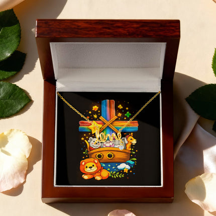 Rainbow Cross Noahs Ark | Christian Scripted Love Necklace | Gift for Kids