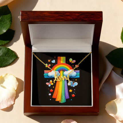 Rainbow Cross Butterfly | Christian Scripted Love Necklace | Gift for Kids