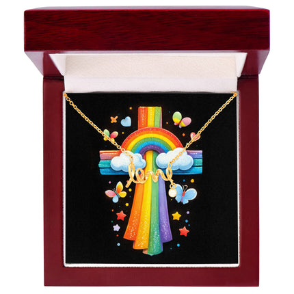Rainbow Cross Butterfly | Christian Scripted Love Necklace | Gift for Kids