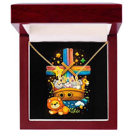Rainbow Cross Noahs Ark | Christian Scripted Love Necklace | Gift for Kids