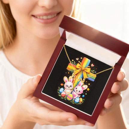 Rainbow Cross Bunnies | Christian Scripted Love Necklace | Gift for Kids