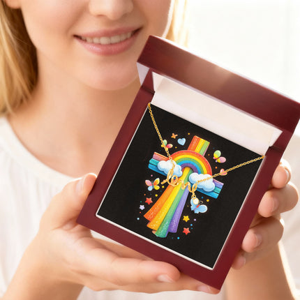 Rainbow Cross Butterfly | Christian Scripted Love Necklace | Gift for Kids