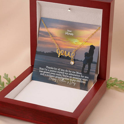 Christian cross necklace with "PJC-Mother-25" message — modern Mother's Day gift for mom, in luxury gift box